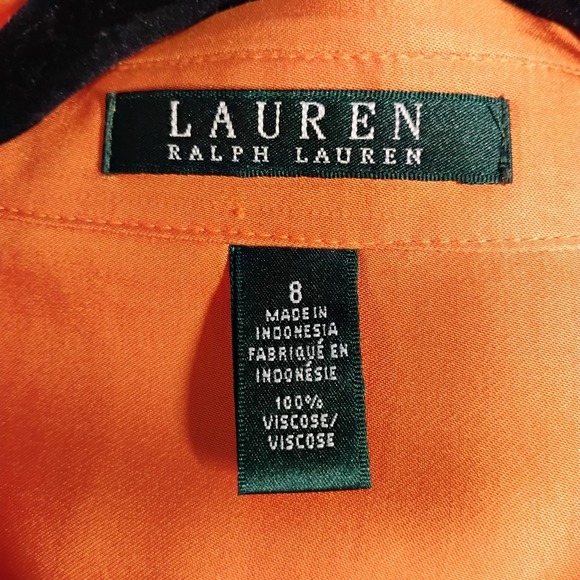 LAUREN Ralph Lauren Orange Viscose Shirt Dress Size 8 Button Front and Cuffs - Picture 3 of 10